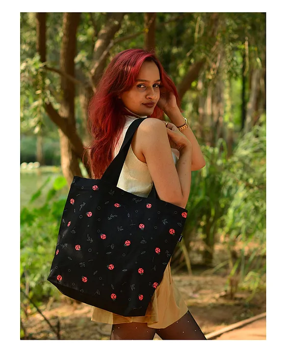 Black bug Printed Cotton Tote Bag