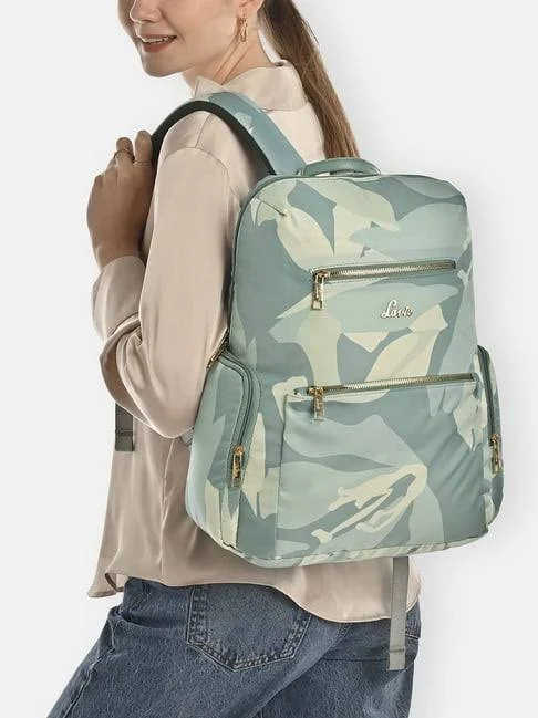 Mint Green Printed Multi-Zip Backpack